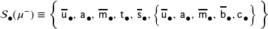\mathcal{S}_{\mdsmblkcircle} \! \left( \mu^{-} \right) \equiv \left\{ \, \overline{\mathsf{u}}_{\hspace{0.8pt} \mdsmblkcircle}, \, \mathsf{a}_{\hspace{0.8pt} \mdsmblkcircle}, \, \overline{\mathsf{m}}_{\hspace{0.8pt} \mdsmblkcircle}, \, \mathsf{t}_{\hspace{0.8pt} \mdsmblkcircle}, \, \overline{\mathsf{s}}_{\hspace{0.8pt} \mdsmblkcircle}, \left\{ \overline{\mathsf{u}}_{\hspace{0.8pt} \mdsmblkcircle}, \, \mathsf{a}_{\hspace{0.8pt} \mdsmblkcircle}, \, \overline{\mathsf{m}}_{\hspace{0.8pt} \mdsmblkcircle}, \, \overline{\mathsf{b}}_{\hspace{0.8pt} \mdsmblkcircle}, \mathsf{c}_{\hspace{0.8pt} \mdsmblkcircle} \right\} \rule{0px}{14px} \right\}